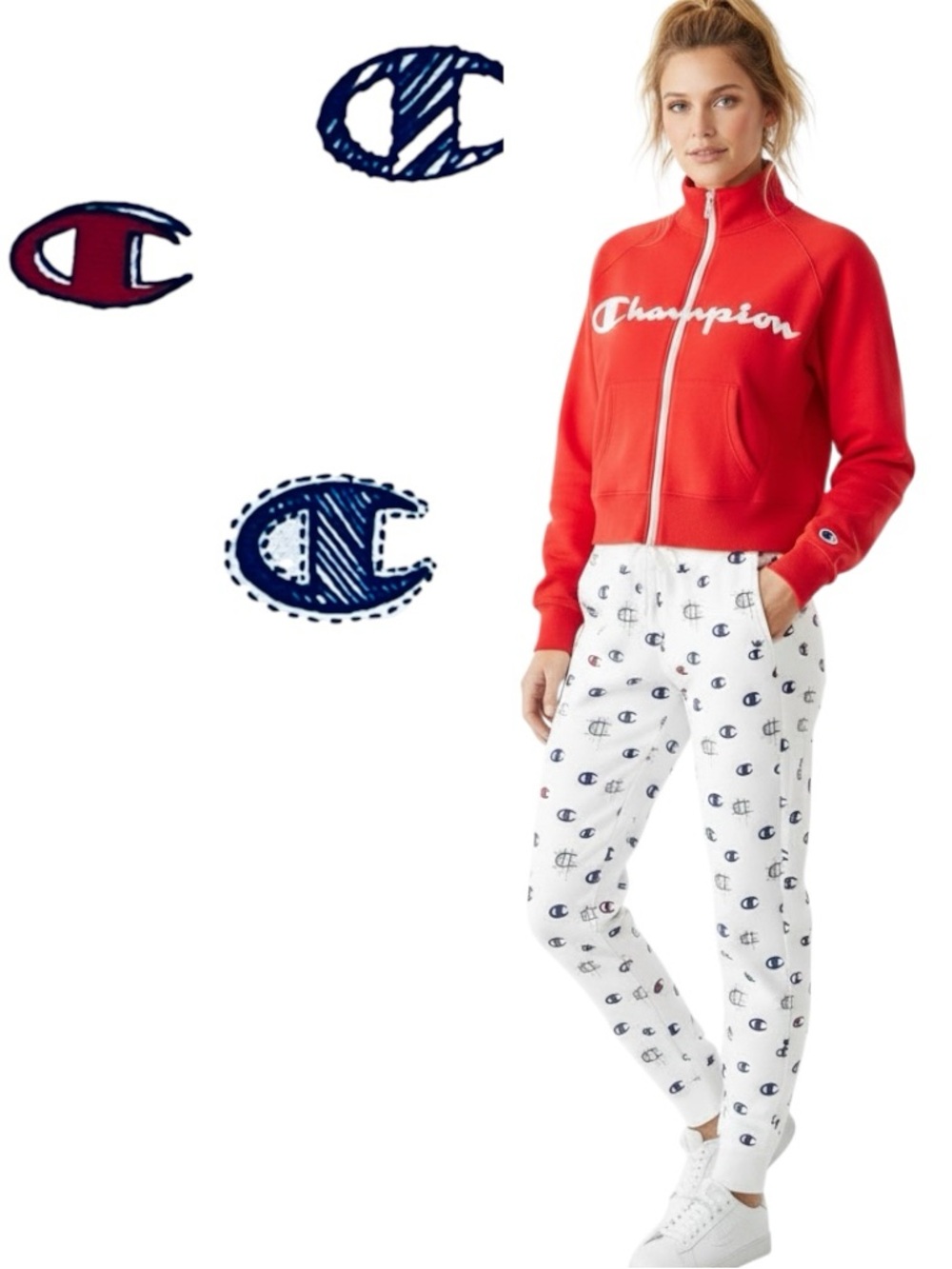 Champio Jogger White Print Logo All Over Pockets Sweatpants Sz M NEW
